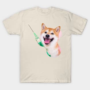 Shiba Inu Dog with a syringe for covid vaccine T-Shirt